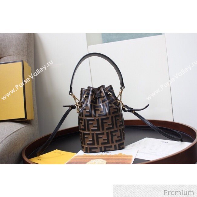 Fendi Mon Tresor Mini FF Leather Bucket Bag Brown/Black 2020 (AFEI-20071012)