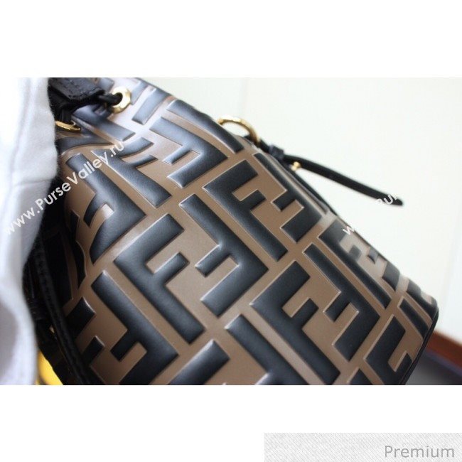 Fendi Mon Tresor Mini FF Leather Bucket Bag Brown/Black 2020 (AFEI-20071012)
