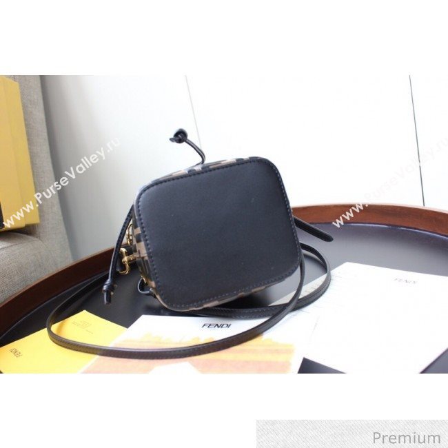 Fendi Mon Tresor Mini FF Leather Bucket Bag Brown/Black 2020 (AFEI-20071012)