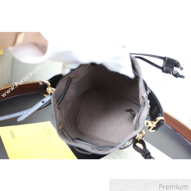 Fendi Mon Tresor Mini FF Leather Bucket Bag Brown/Black 2020 (AFEI-20071012)