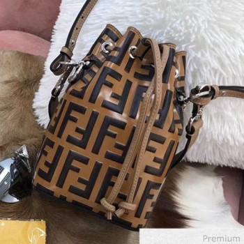 Fendi Mon Tresor Mini FF Leather Bucket Bag Brown/Black 2019 (AFEI-20071013)