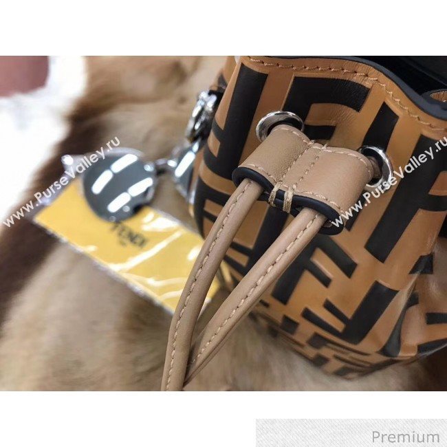 Fendi Mon Tresor Mini FF Leather Bucket Bag Brown/Black 2019 (AFEI-20071013)