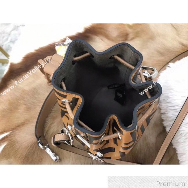 Fendi Mon Tresor Mini FF Leather Bucket Bag Brown/Black 2019 (AFEI-20071013)