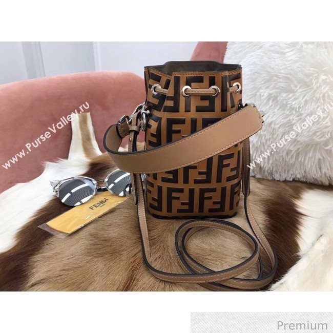 Fendi Mon Tresor Mini FF Leather Bucket Bag Brown/Black 2019 (AFEI-20071013)