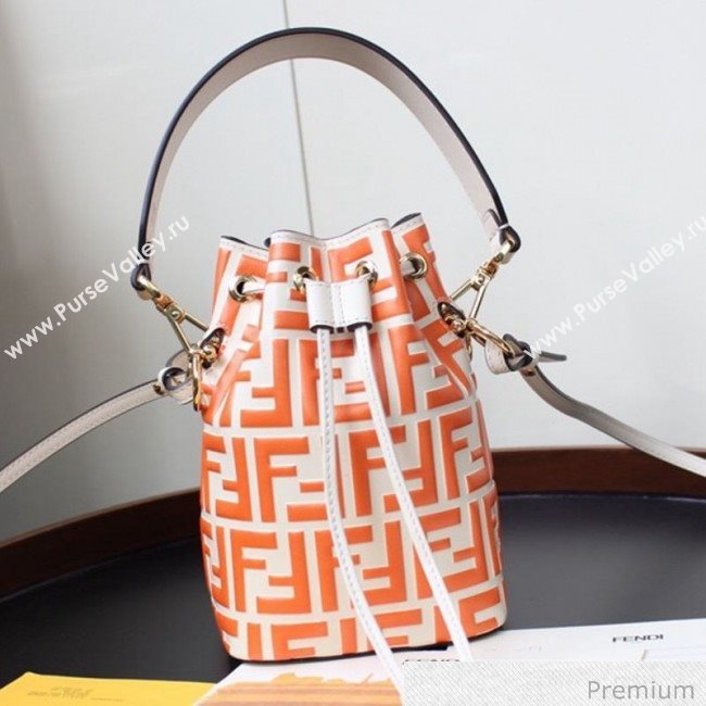 Fendi Mon Tresor Mini FF Leather Bucket Bag Orange 2020 (AFEI-20071011)