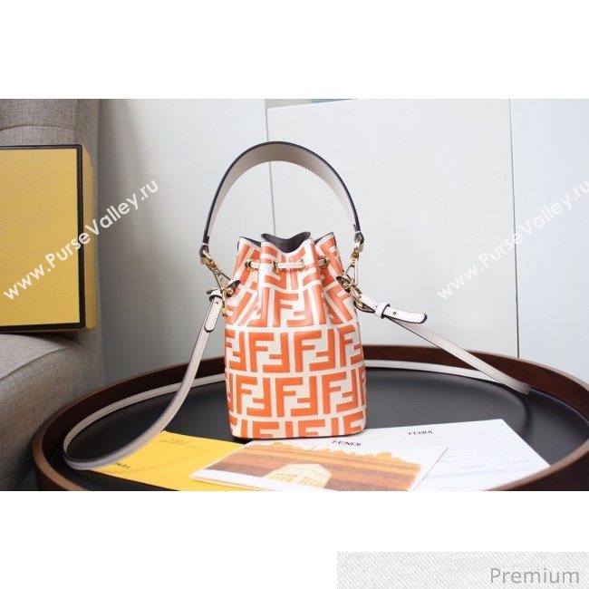 Fendi Mon Tresor Mini FF Leather Bucket Bag Orange 2020 (AFEI-20071011)