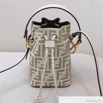 Fendi Mon Tresor Mini FF Leather Bucket Bag White 2020 (AFEI-20071010)