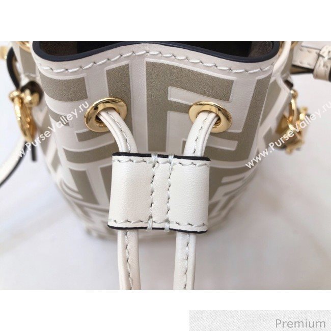 Fendi Mon Tresor Mini FF Leather Bucket Bag White 2020 (AFEI-20071010)