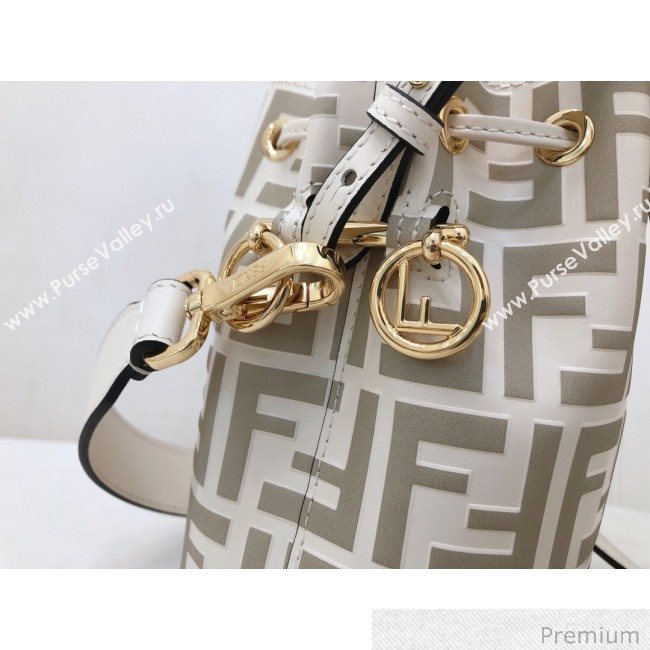 Fendi Mon Tresor Mini FF Leather Bucket Bag White 2020 (AFEI-20071010)