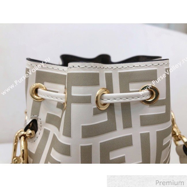 Fendi Mon Tresor Mini FF Leather Bucket Bag White 2020 (AFEI-20071010)