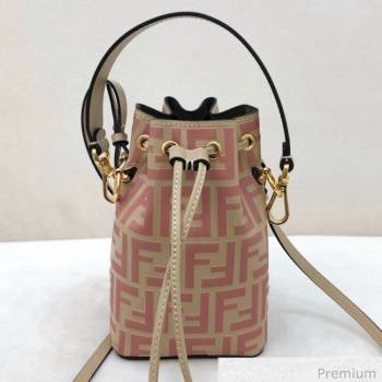 Fendi Mon Tresor Mini FF Leather Bucket Bag Beige/Pink 2020 (AFEI-20071014)