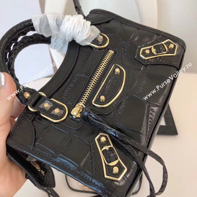 Balenciaga Mini Classic Crocodile Leather Bag B300296 Black