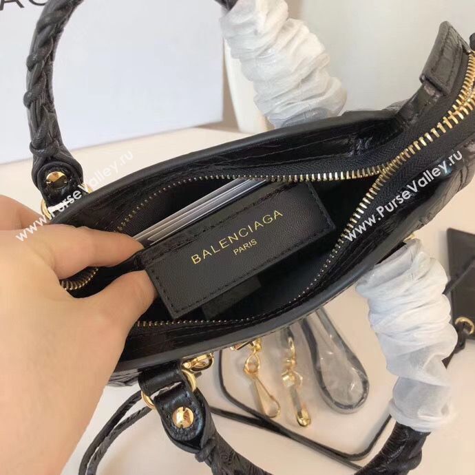 Balenciaga Mini Classic Crocodile Leather Bag B300296 Black