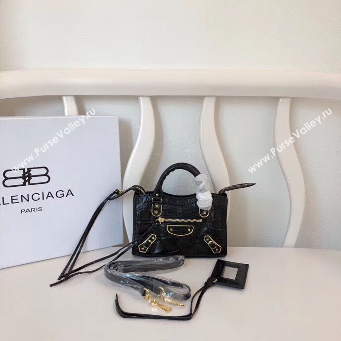 Balenciaga Mini Classic Crocodile Leather Bag B300296 Black