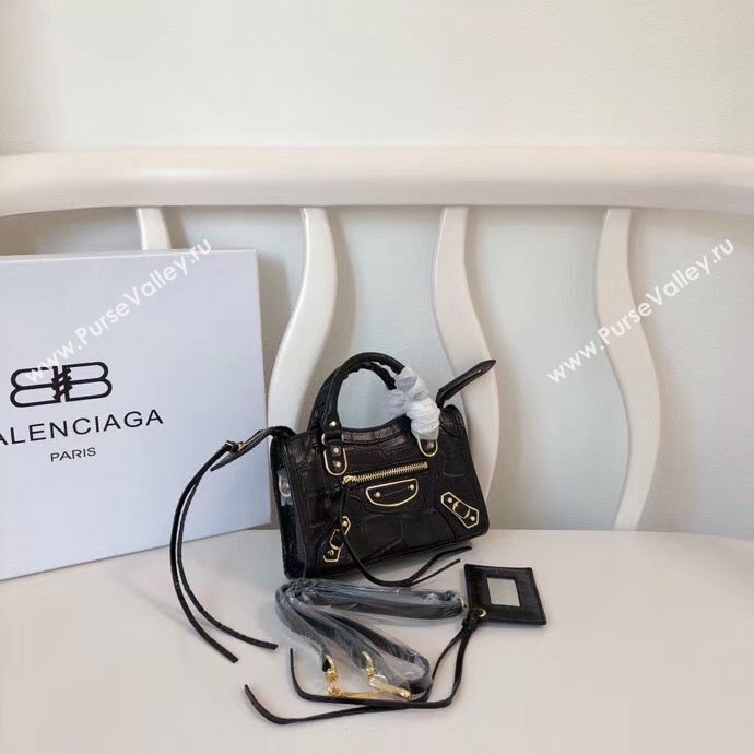 Balenciaga Mini Classic Crocodile Leather Bag B300296 Black