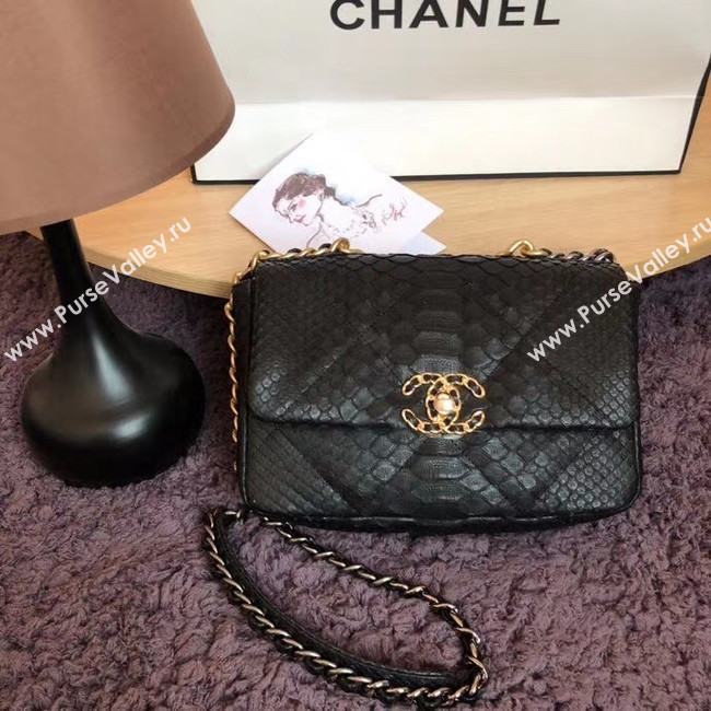 CHANEL 19 Flap Bag Original Snake skin flap bag AS1160 Black