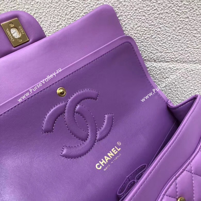 CHANEL Classic Handbag Lambskin purple 1112 & gold-Tone Metal