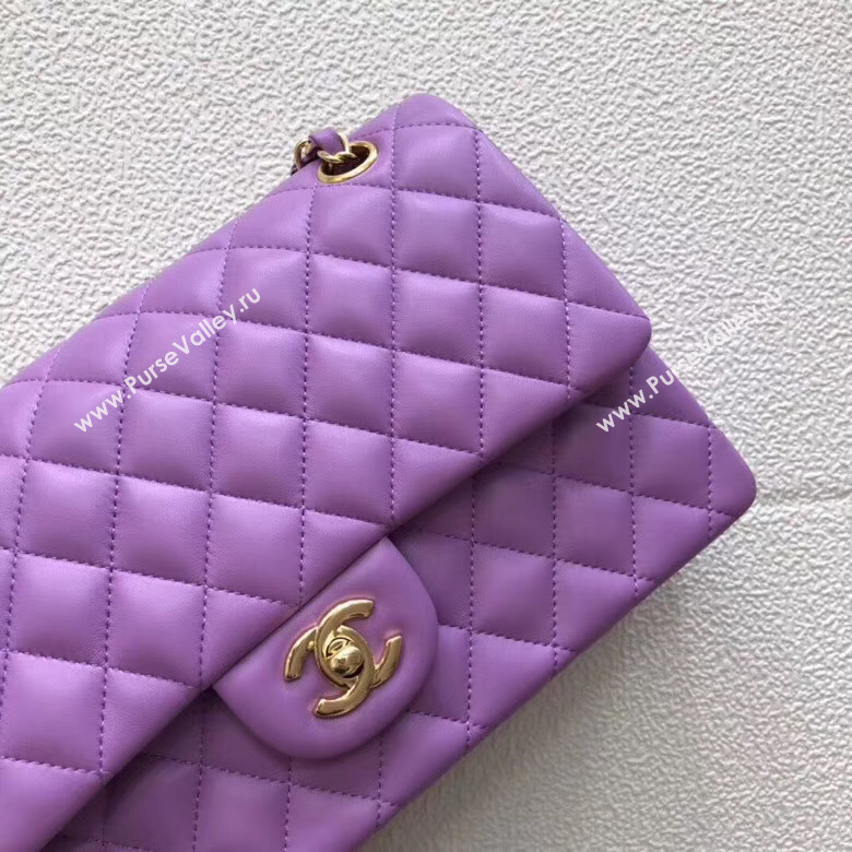 CHANEL Classic Handbag Lambskin purple 1112 & gold-Tone Metal