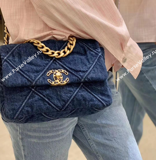 CHANEL Denim 19 Flap Bag AS1160 blue