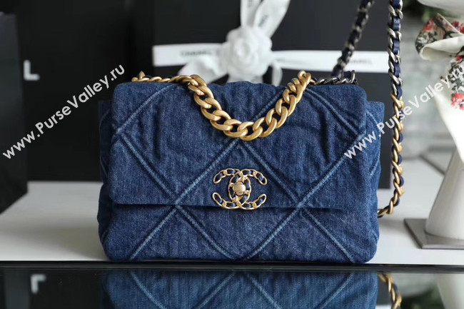 CHANEL Denim 19 Flap Bag AS1160 blue