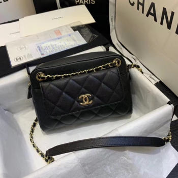 CHANEL Small camera bag Grained Calfskin & Gold-Tone Metal AS1367 black