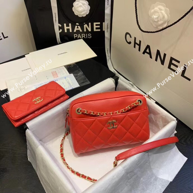 CHANEL Small camera bag lambskin & Gold-Tone Metal AS1367 red