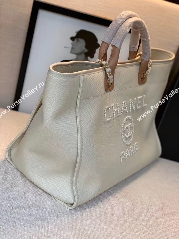 Chanel Canvas Tote Shopping Bag A66941 Cream