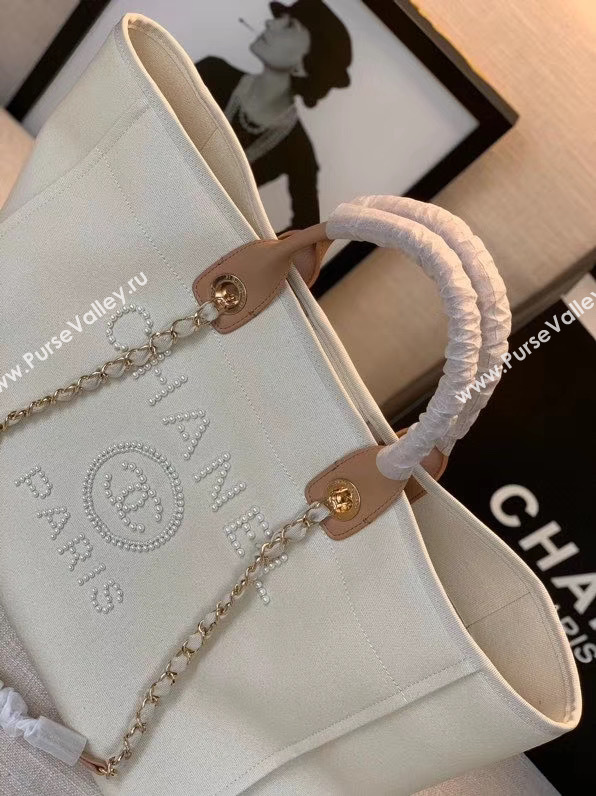 Chanel Canvas Tote Shopping Bag A66941 Cream