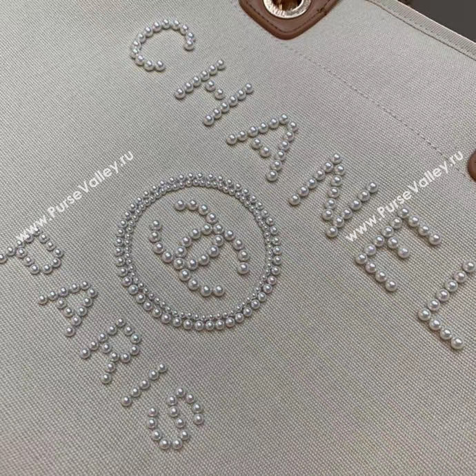 Chanel Canvas Tote Shopping Bag A66941 Cream