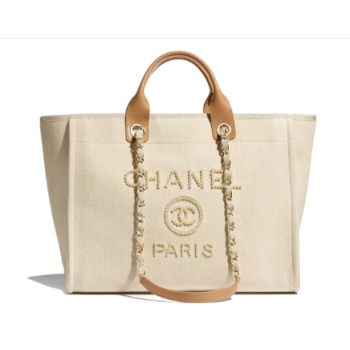 Chanel Canvas Tote Shopping Bag A66941 Cream