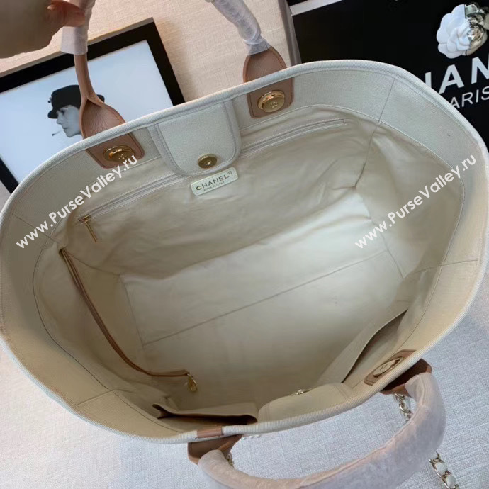 Chanel Canvas Tote Shopping Bag A66941 Cream