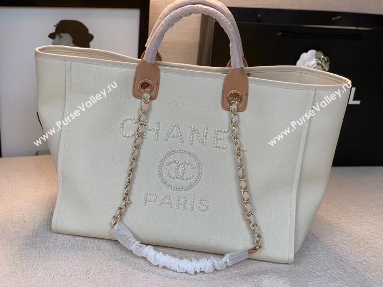Chanel Canvas Tote Shopping Bag A66941 Cream
