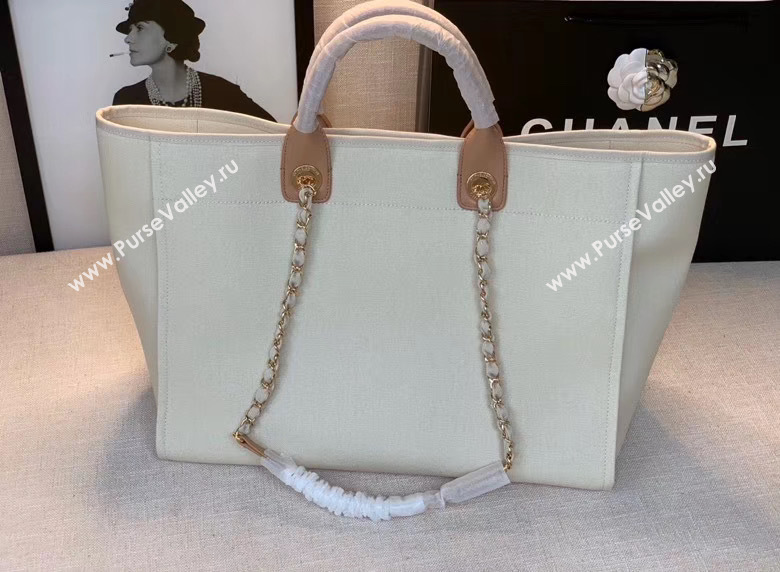 Chanel Canvas Tote Shopping Bag A66941 Cream