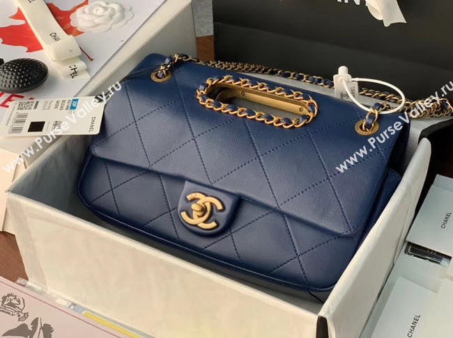 Chanel Flap Bag Original Sheepskin Leather AS1466 Navy Blue