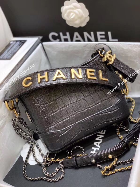 Chanel Gabrielle Hobo Original Crocodile Leather Bag A93824 Black