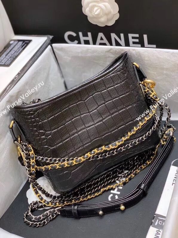 Chanel Gabrielle Hobo Original Crocodile Leather Bag A93824 Black