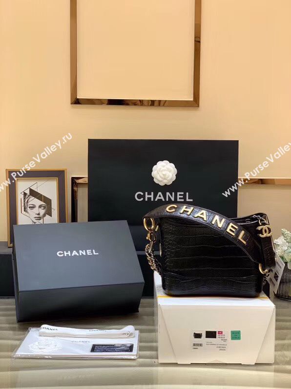Chanel Gabrielle Hobo Original Crocodile Leather Bag A93824 Black