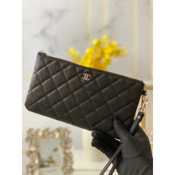 Chanel Grained Calfskin Clutch Bag & silver-Tone Metal A009 black