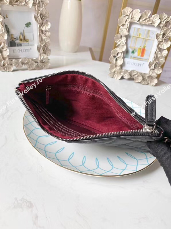 Chanel Lambskin Clutch Bag & silver-Tone Metal A010 black