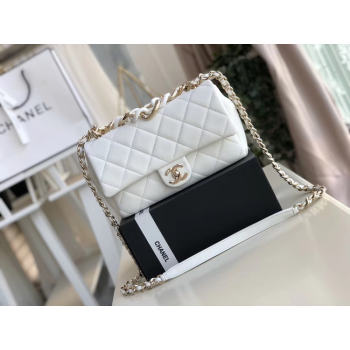 Chanel Lambskin Flap Bag &gold-Tone Metal AS1353 white