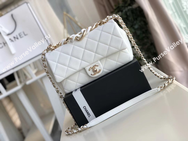 Chanel Lambskin Flap Bag &gold-Tone Metal AS1353 white