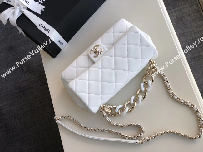 Chanel Lambskin Flap Bag &gold-Tone Metal AS1353 white