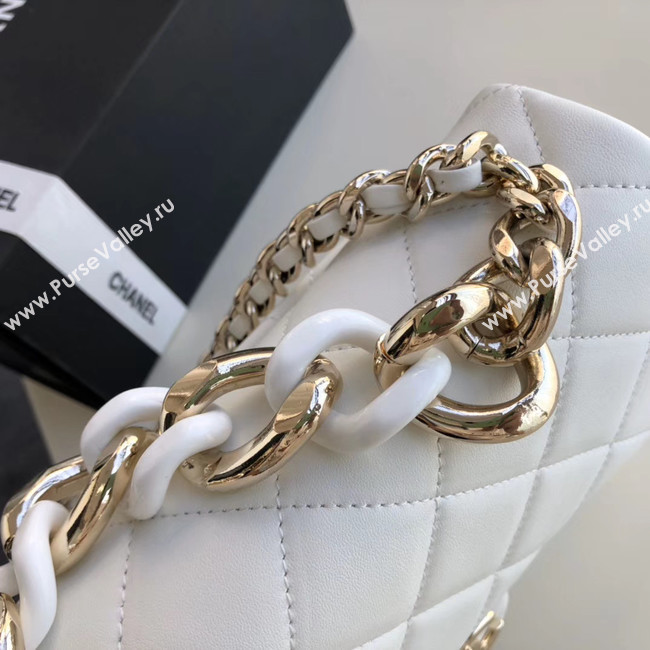 Chanel Lambskin Flap Bag &gold-Tone Metal AS1353 white