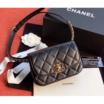 Chanel Original Sheepskin Leather Belt Bag Black 33866 Gold