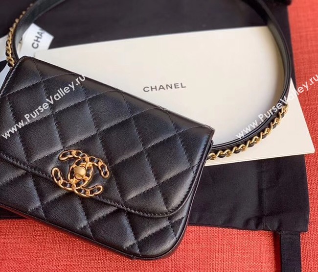 Chanel Original Sheepskin Leather Belt Bag Black 33866 Gold