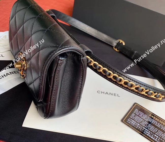 Chanel Original Sheepskin Leather Belt Bag Black 33866 Gold