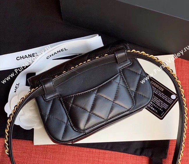 Chanel Original Sheepskin Leather Belt Bag Black 33866 Gold