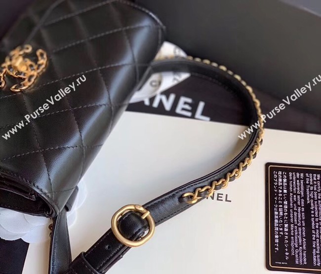 Chanel Original Sheepskin Leather Belt Bag Black 33866 Gold