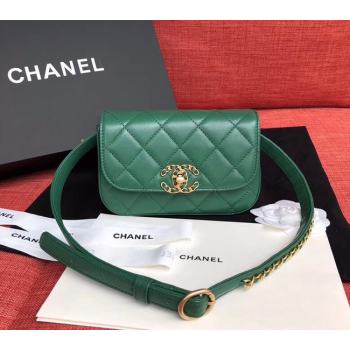 Chanel Original Sheepskin Leather Belt Bag Green 33866 Gold