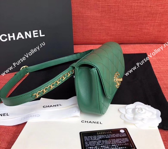 Chanel Original Sheepskin Leather Belt Bag Green 33866 Gold